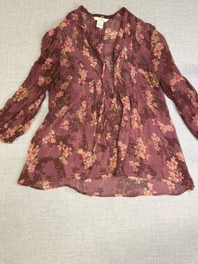 Sundance 100% Silk Floral Pintuck Tie-Neck Blouse Size M